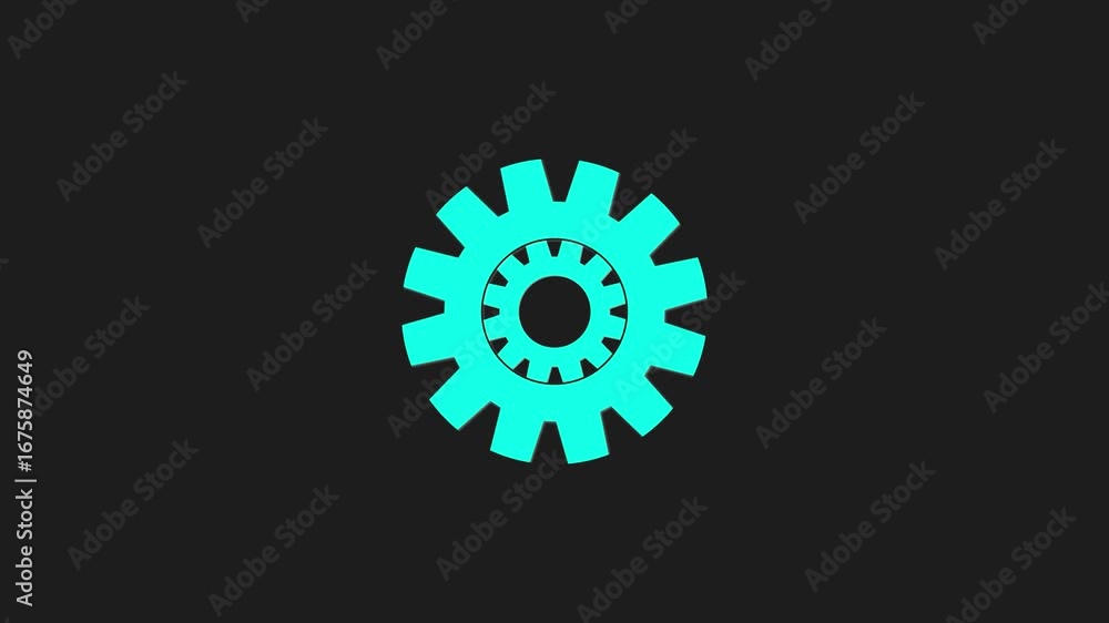 Poster bright cyan gear mechanism component with subtle shadow against a dark background