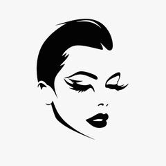 Elegant woman with closed eyes and stylish short hairstyle black silhouette