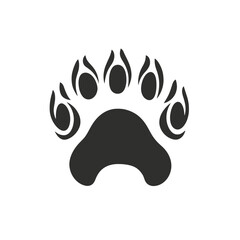 Graphic grizzly bear paw track displaying isolated animal footprint silhouette