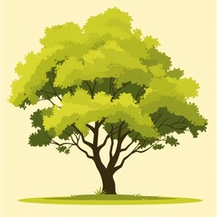 A stylized illustration of a sturdy tree with a robust trunk and dense green foliage,