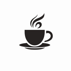 Steaming coffee cup symbol with saucer in stylish vector graphic silhouette