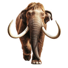 Obraz premium A woolly mammoth walking forward with its tusks visible.