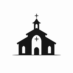 Striking minimalist church illustration showing religious architectural structure in stark silhouette