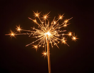 Single Glowing Sparkler Burning in Darkness