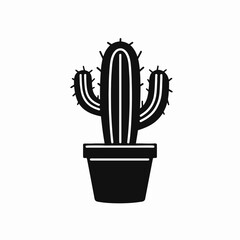 Striking black and white potted saguaro icon, design vector plant silhouette