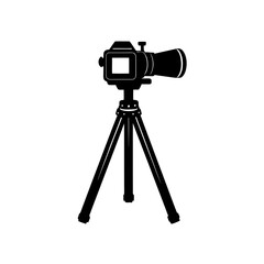 silhouette of a dslr camera on a tripod  side view