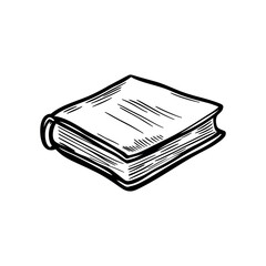 Illustration of a closed book with visible pages and cover in a sketch style black and white image