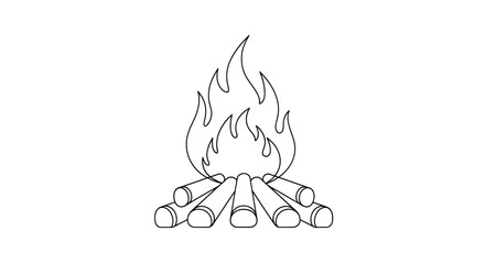 A simple black outline illustration of a burning campfire with stacked logs.