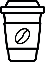 Coffee in disposable paper cup with bean flat vector icon