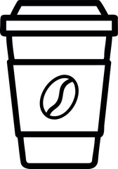 Coffee in disposable paper cup with bean flat vector icon