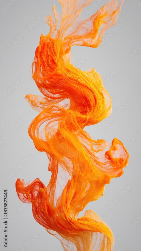 Poster abstract orange fluid art against gray background. dynamic movement and vibrant color create a sense