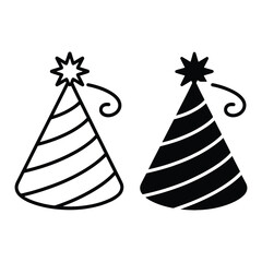 Two party hats one outline one filled black
