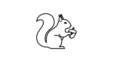 Stylized Line Art of a Squirrel Holding an Acorn.