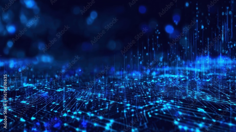 Poster abstract digital network with blue light patterns. futuristic technology and data visualization