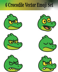Crocodile Emoji Vector Icon Set – 6 Cute Cartoon Crocodile Expressions Pack | Animal Emoji