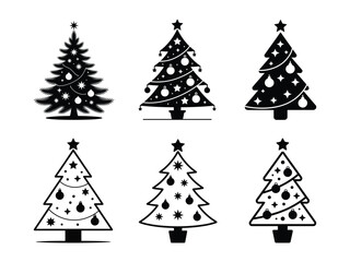 Obraz premium Diverse collection of stylized christmas trees for festive design vector