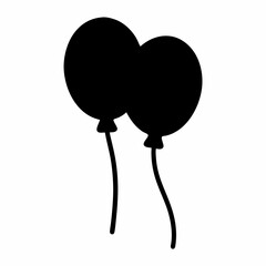Black Silhouette of Two Balloons Linked Together, Floating in the Air
