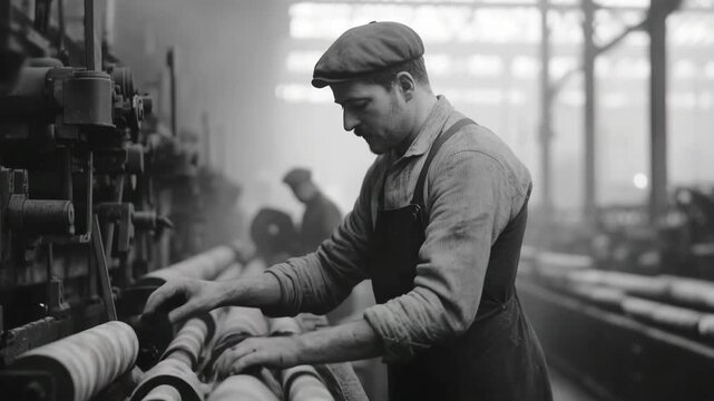 Vintage factory worker with machinery