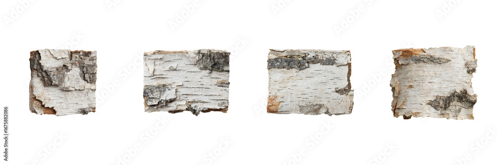 Poster birch tree bark textures set. natural patterns and organic design collection isolated on transparent