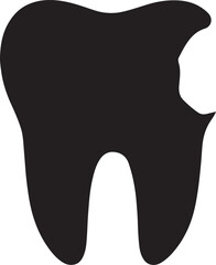 Black silhouette of tooth with cavity icon, perfect for dental, oral care, and hygiene designs.