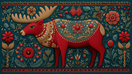 Fototapeta premium Vibrant handcrafted folk art Christmas ornament featuring traditional red, blue, gold patterns with intricate craftsmanship and festive seasonal decoration