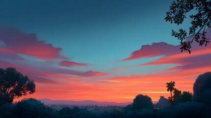 Fototapeta premium Stunning Sunset Over Landscape with Colorful Sky and Silhouetted Trees at Dusk