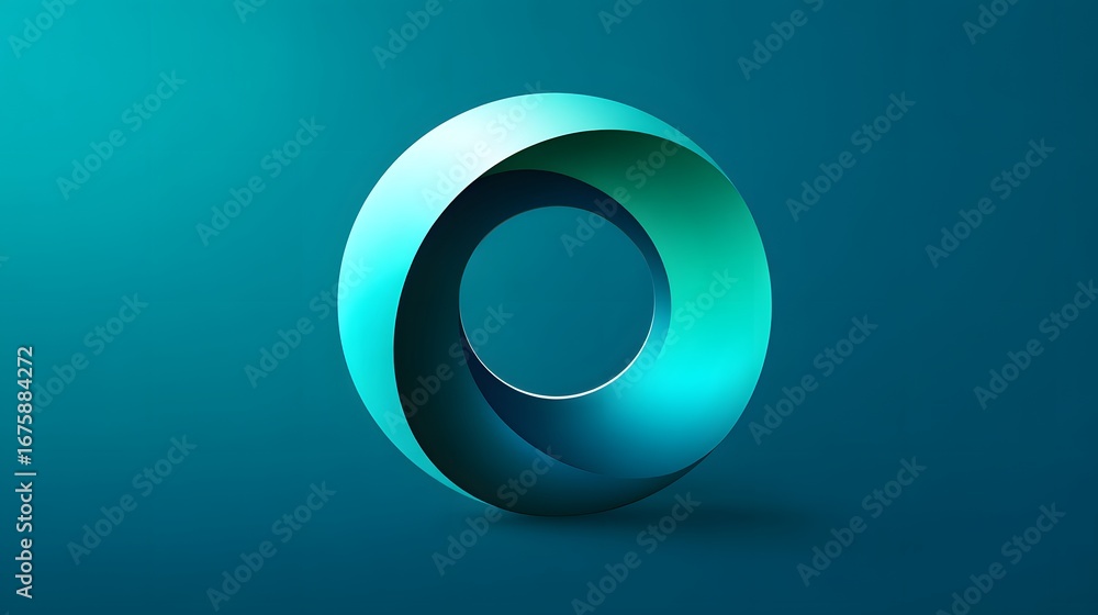 Poster abstract 3d circular shape in gradient blue and green color scheme with smooth edges