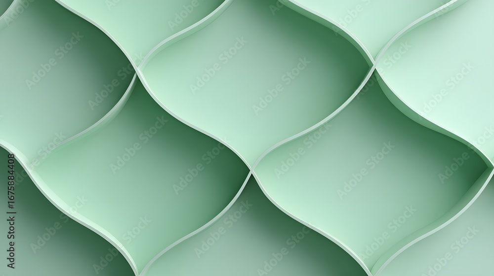 Poster abstract geometric pattern with wavy shapes and soft green tones in modern design