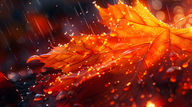 Autumn Rain: Vibrant Maple Leaf in the Downpour
