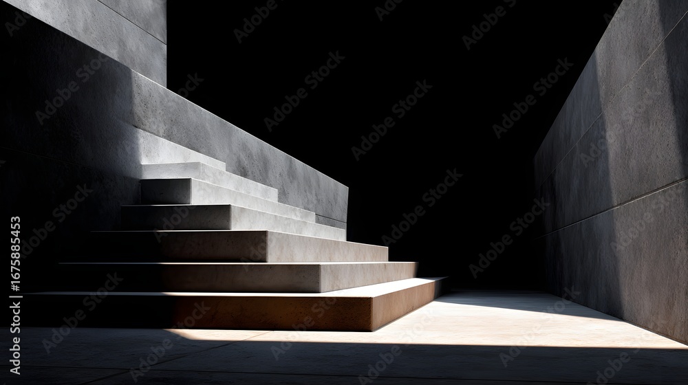 Poster geometric staircase with dramatic shadows and minimalist design in an abstract space
