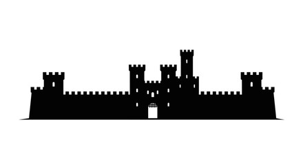 Obraz premium Silhouette of a Medieval Castle with Towers and Battlements.