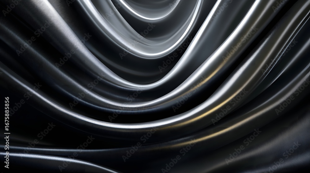 Poster smooth flowing abstract black and silver textures creating dimensional curves and lines