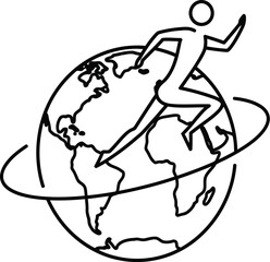 Global runner athlete circles earth in dynamic motion