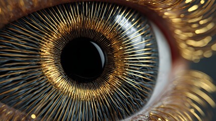 Intricate Macro Closeup of an Eye with Golden Rays and Deep Black Pupil Highlighting Natural Beauty
