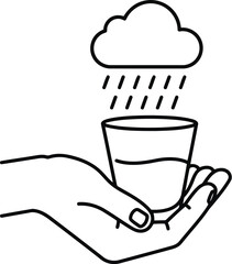 Hand holding glass collecting rain from cloud