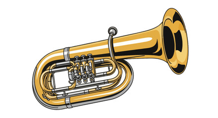 Golden Brass Euphonium Musical Instrument with Valves.