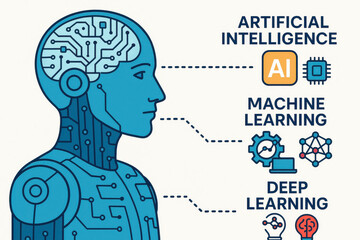 Artificial intelligence concept with machine learning and deep learning icons