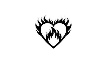 Black Heart Shape Surrounded by Flames, Burning Passion.