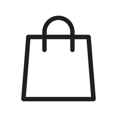 Black and White Shopping Bag Icon Simple Isolated on White Background