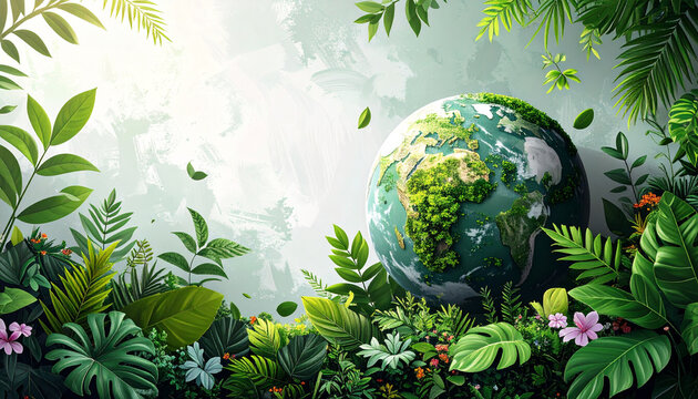 Eco globe tropical leaves green earth sustainable environment nature conservation lush foliage environmental protection vibrant fresh hope clean planet