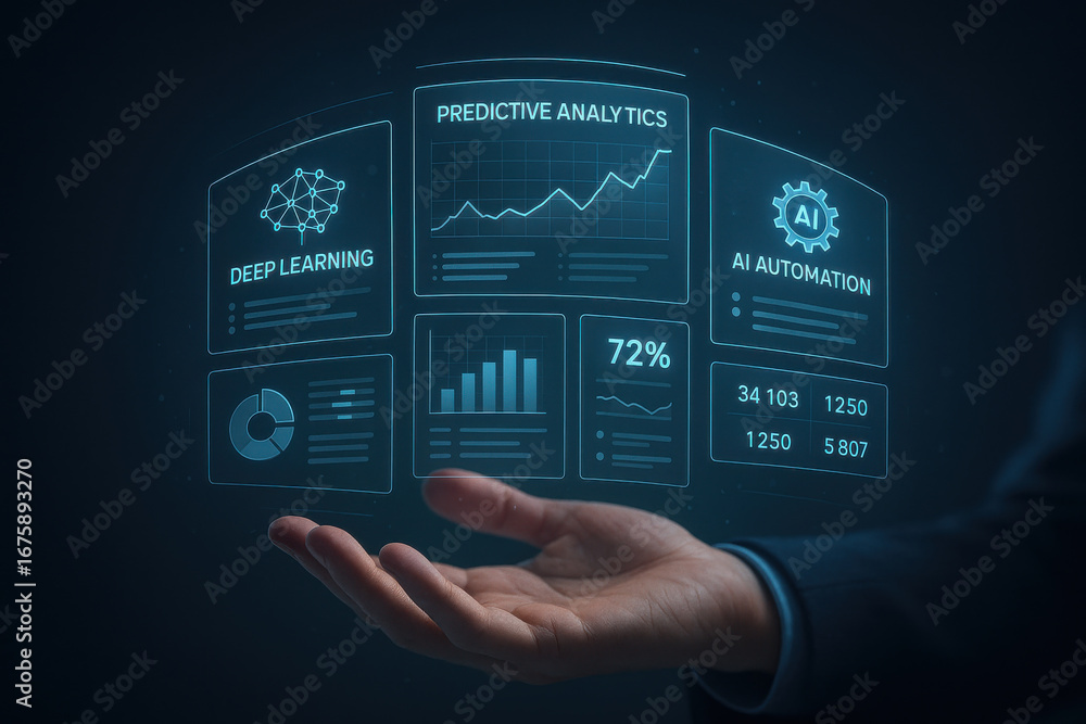 Poster predictive analytics deep learning ai automation futuristic technology concept