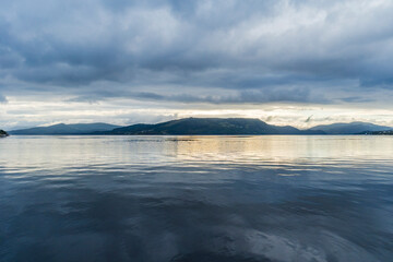 Moody, dark sky over a fjord in Norway