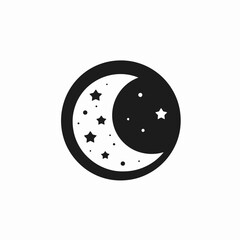 Dreamy celestial moon with stars in black and white minimalistic silhouette