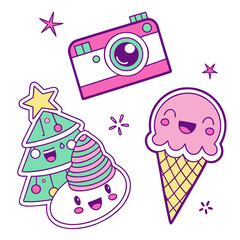 Sticker pack with kawaii Pop Art holiday themes