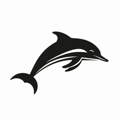 Graceful marine creature, black and white dolphin jumping, vector style silhouette