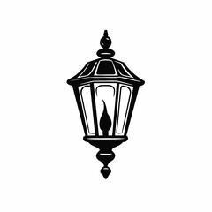 Ornate vintage street lamp with flame vector illustration in black silhouette