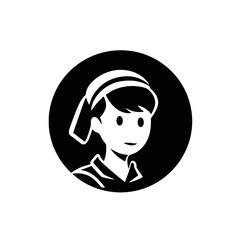 Girl with vintage hair accessory in a black circle silhouette