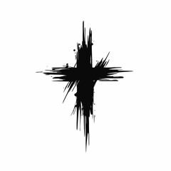 Expressive and rough ink splash cross vector abstract bold design silhouette