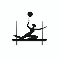 Elegant aerial gymnast poised with ball showcasing skill in dark silhouette