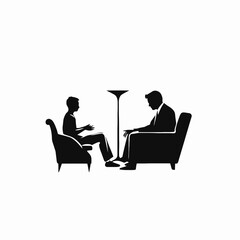 Therapy session illustrating mental health with lamp, chairs silhouette